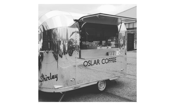 black and white photo of airstream