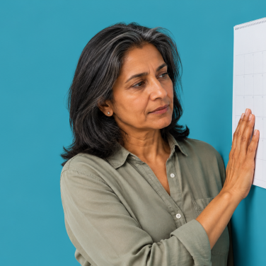 UK limited company director looking at a wall calendar with a single date circled, hand resting on it.