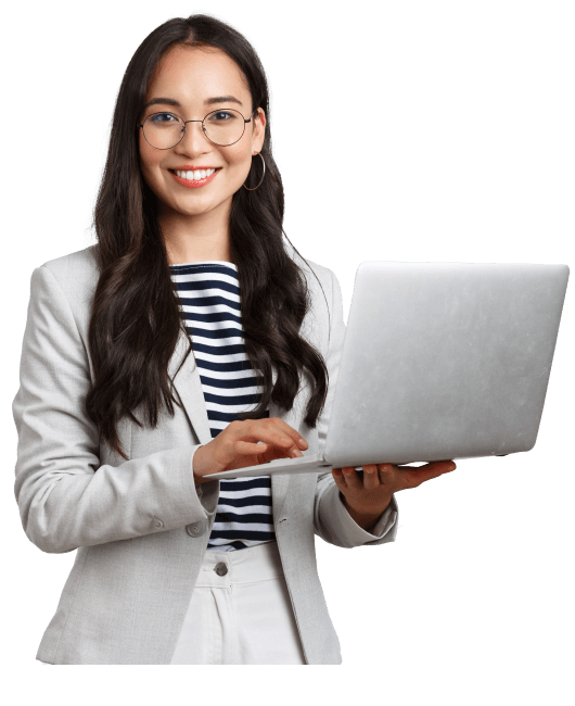 woman smiling on a laptop
