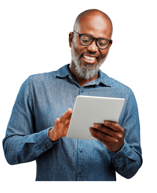 smiling man using a tablet