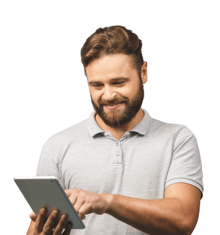man pointing at a tablet