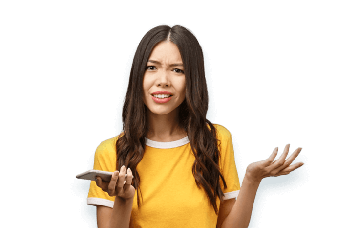 woman standing with a phone in her hand