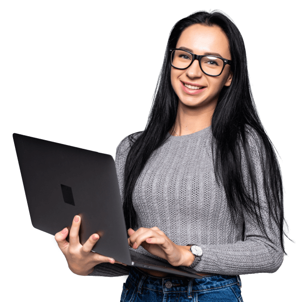 Woman working on a laptop